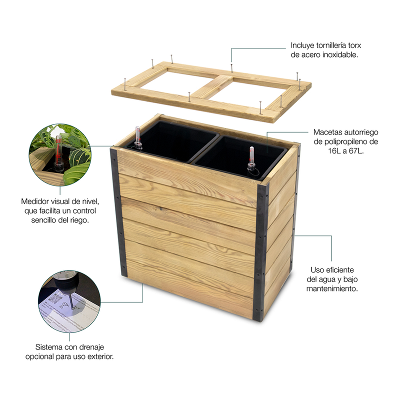 Jardinera De Madera Con Autorriego 60x34x40 Cm Nidum Hortalia_3