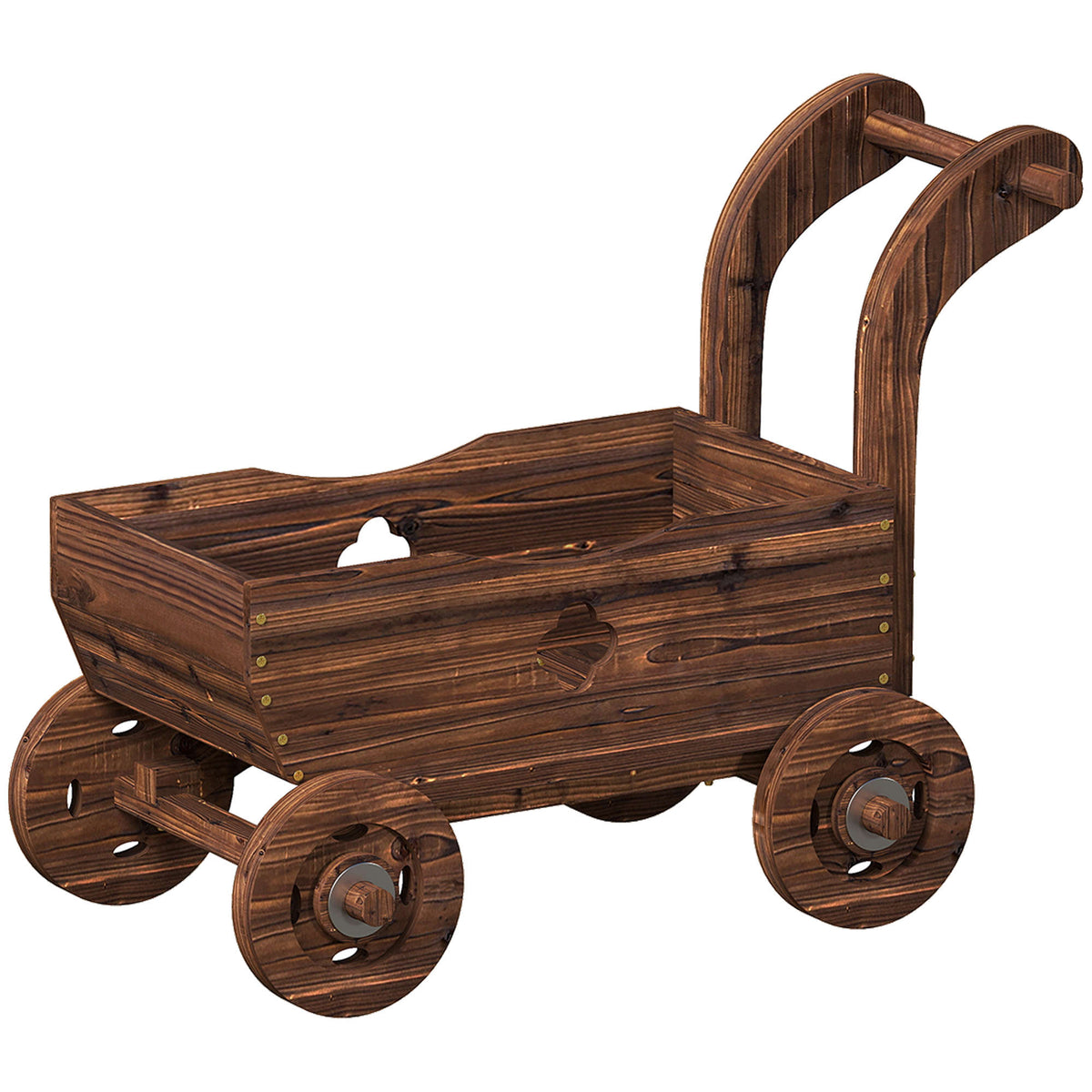 Jardinera Con Ruedas Outsunny Madera De Abeto Carbonizado 68x38x52 Cm_0