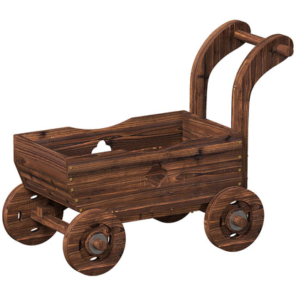 Jardinera Con Ruedas Outsunny Madera De Abeto Carbonizado 68x38x52 Cm_0