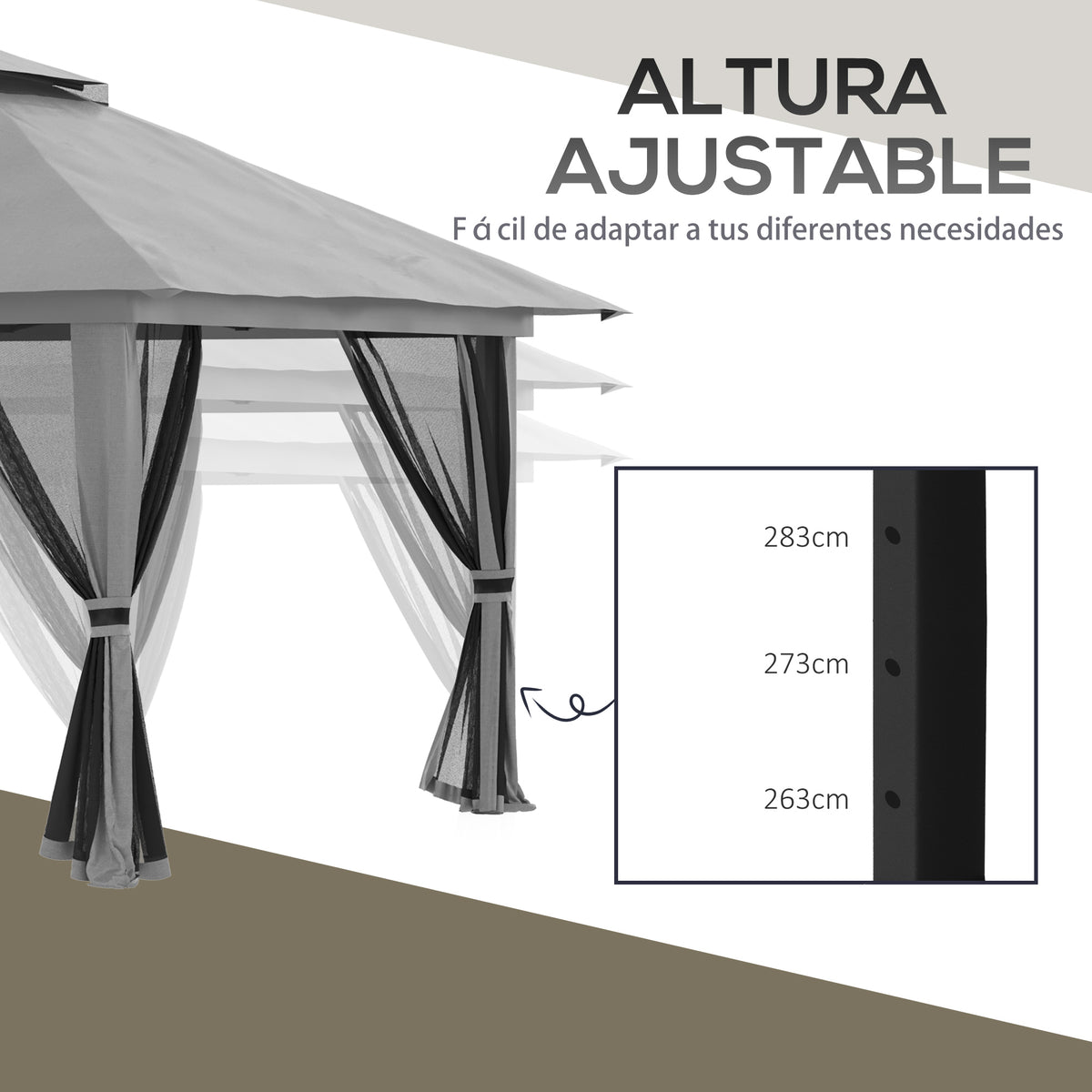 Carpa Plegable Outsunny Metal, Poliéster Gris Oscuro 392x392x283 Cm_5