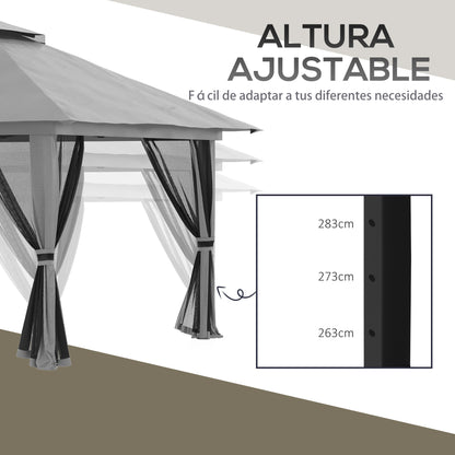 Carpa Plegable Outsunny Metal, Poliéster Gris Oscuro 392x392x283 Cm_5