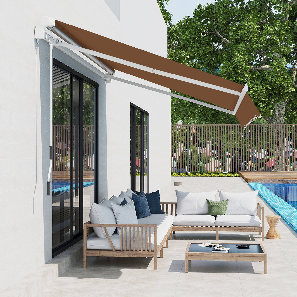 Toldo Manual Retráctil Outsunny Poliéster, Aluminio Café 295x245x151.5 Cm_4