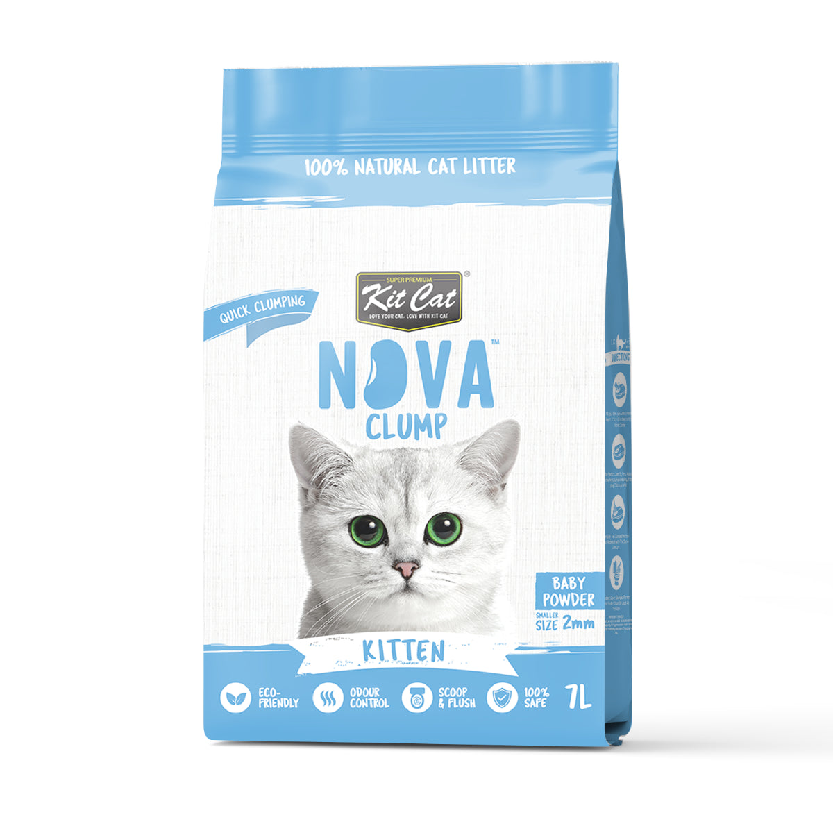 Pack 6 Kit Cat Arena Eco Nova Clump - Kitten Baby Powder 7 L Arena para gatos - Granulado fino Fragancia Suave