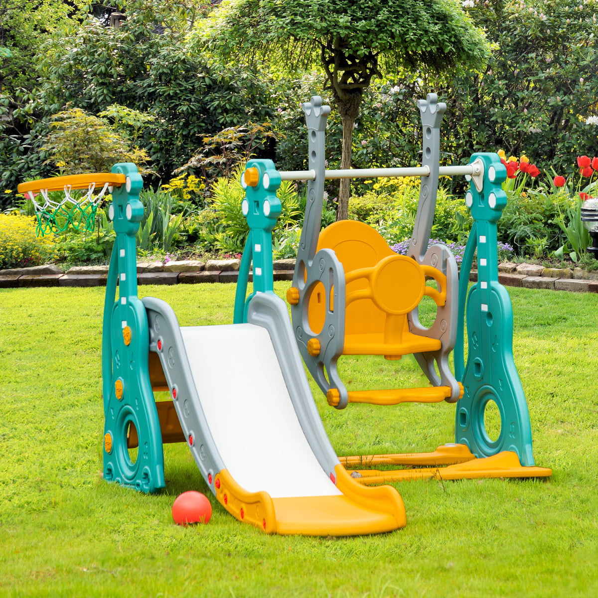Columpio Tobogán Para Niños Homcom Hdpe, Pp Multicolor 152x149x107 Cm_1