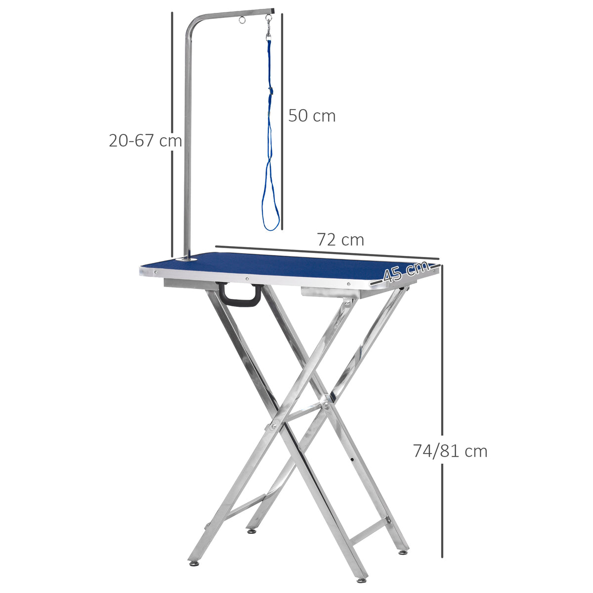 Mesa De Peluquería Pawhut Goma De Caucho, Acero Inoxidable Azul 72x45x81 Cm_2