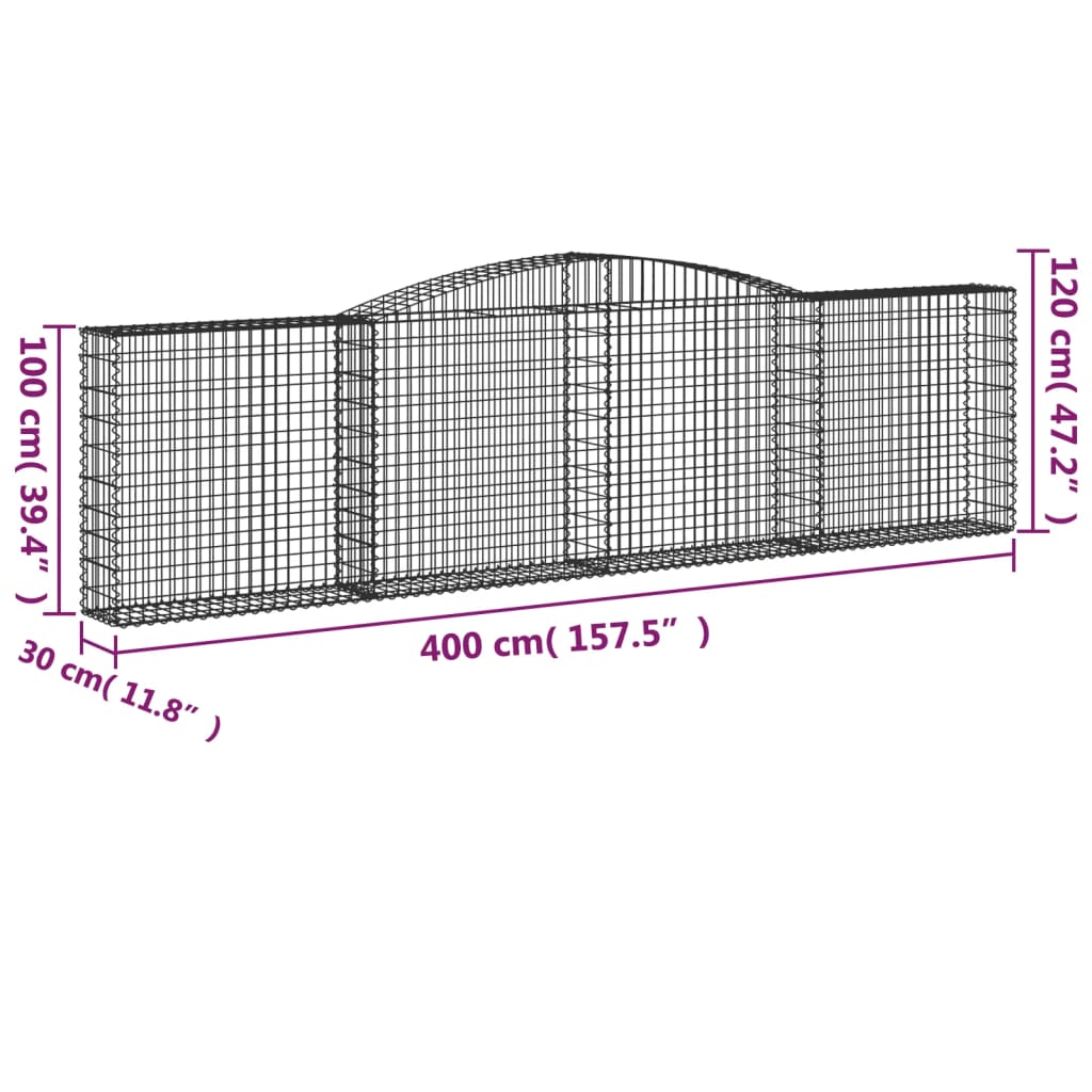 Cestas De Gaviones 7 Uds Forma De Arco Hierro 400x30x100/120 Cm_5