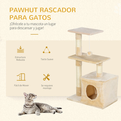 Pawhut Árbol Rascador Para Gatos 50x30x81,5 Cm Con Postes Plataformas Caja Bola_3