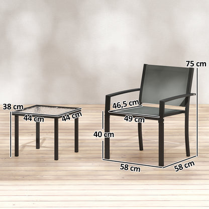 Conjunto De Bistró Outsunny Acero, Textilene Gris Claro 58x58x75 Cm_2