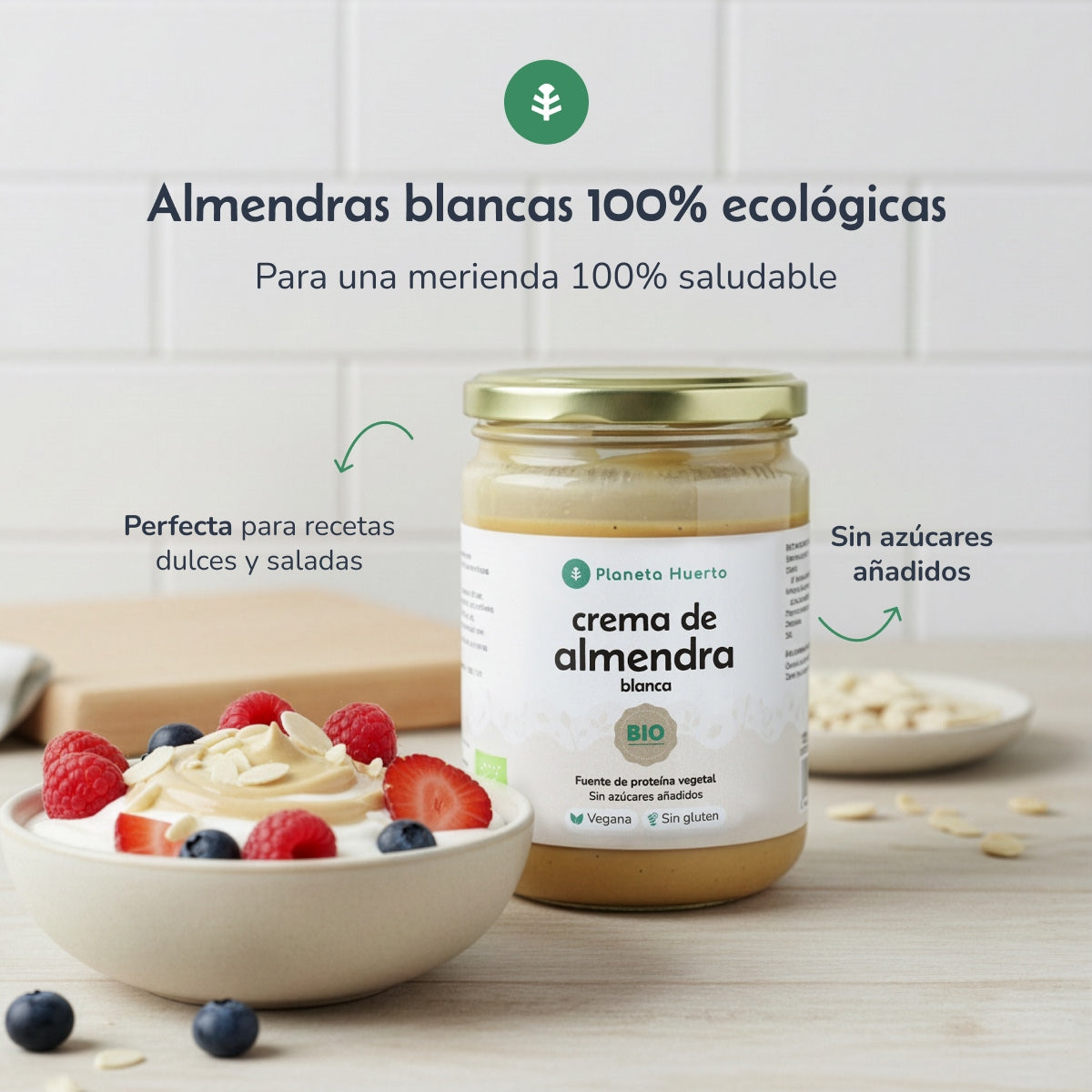Pack 9x Crema de Almendras Blancas ECO Planeta Huerto 350g