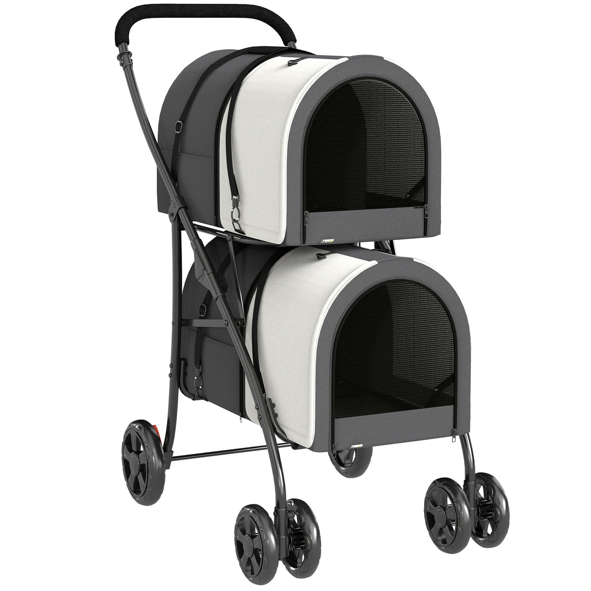 Pawhut Carrito Doble Para Perros Plegable Con 2 Transportines 66x50x98 Cm_0
