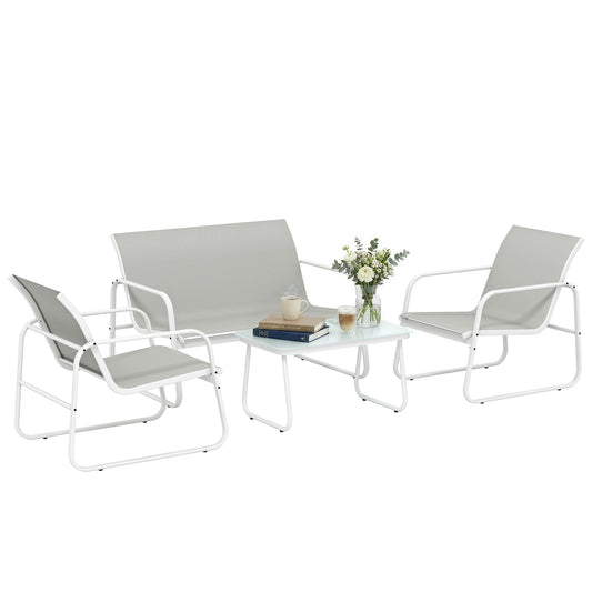 Muebles De Jardín Outsunny Acero, Textilene Gris Claro Y Blanco 112x73x74 Cm_0