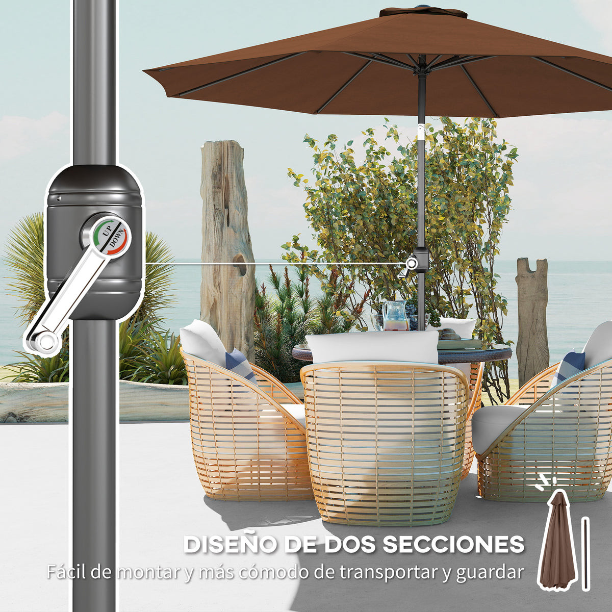 Sombrilla De Jardín Con Inclinación Outsunny Ø295x250 Cm Café_5
