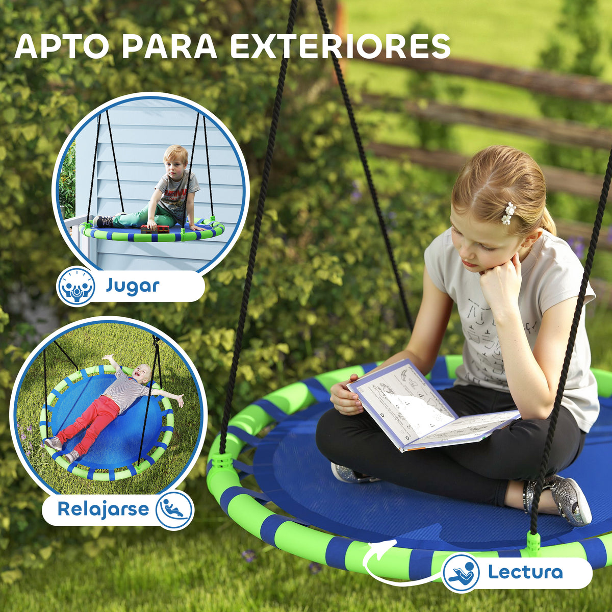 Columpio Infantil Aiyaplay Textilene, Metal Azul 100x100x180 Cm_5
