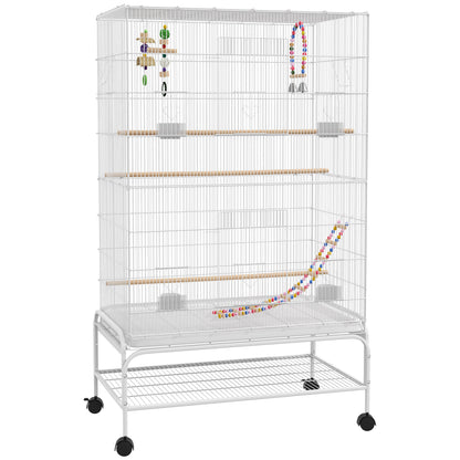 Jaula Para Pájaros Pawhut Acero, Pp Blanco 79x49x133 Cm_0
