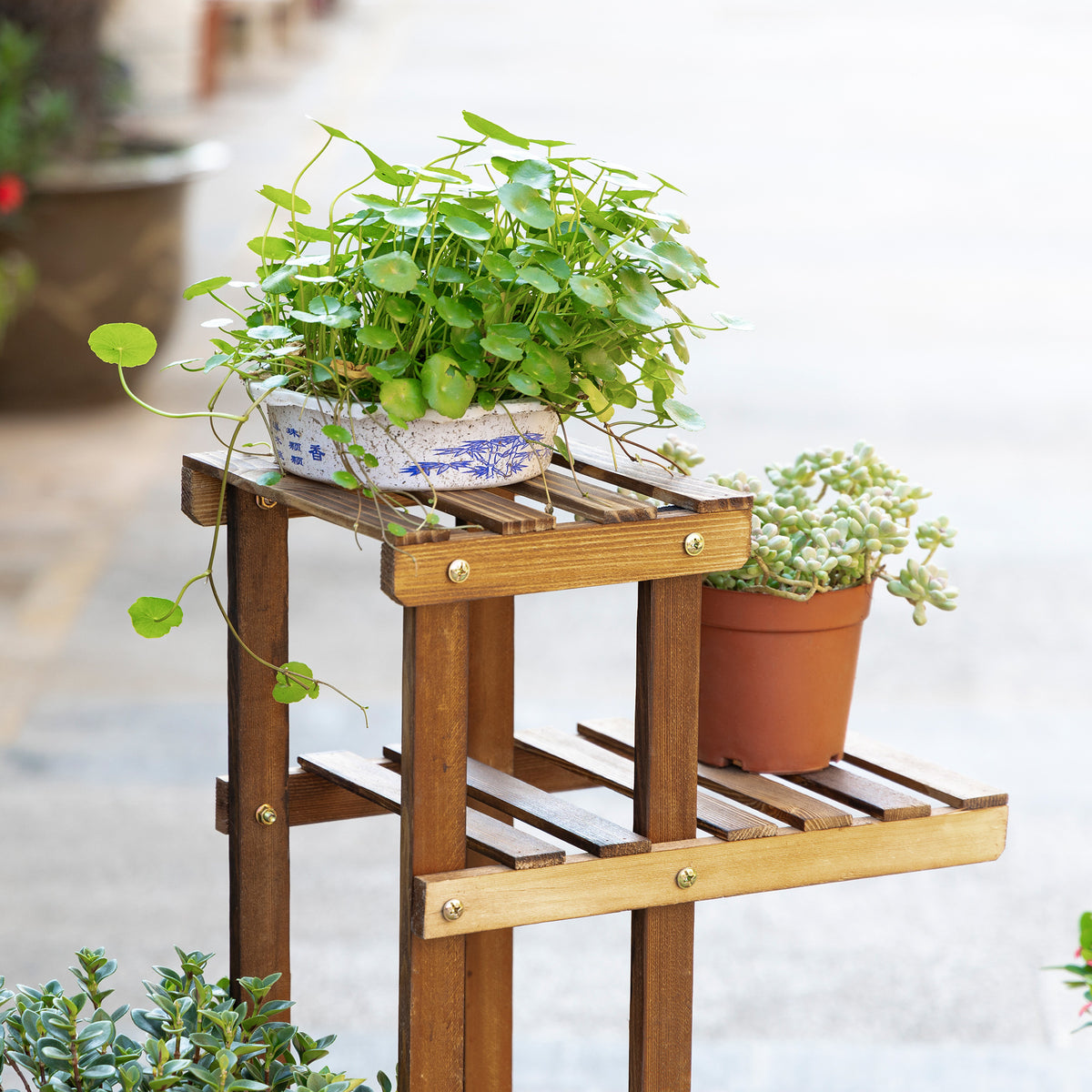 Soporte Flores Madera Outsunny Madera De Abeto Carbonizado 95x28x96.5 Cm_3
