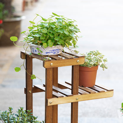 Soporte Flores Madera Outsunny Madera De Abeto Carbonizado 95x28x96.5 Cm_3