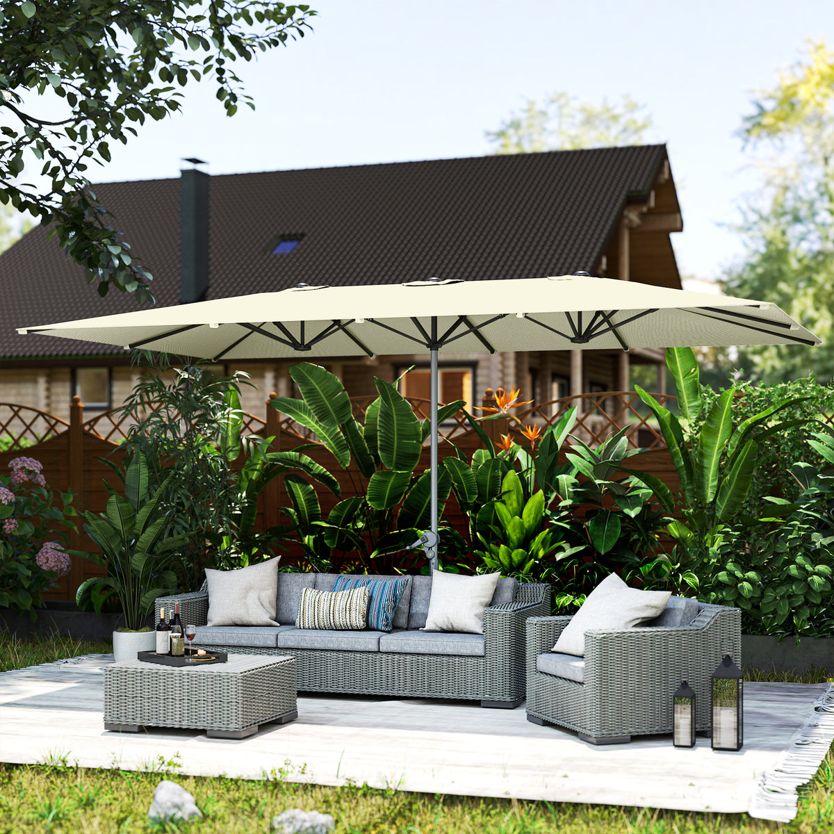Sombrilla Doble Outsunny Aluminio, Poliéster Crema 451x264x264 Cm_4