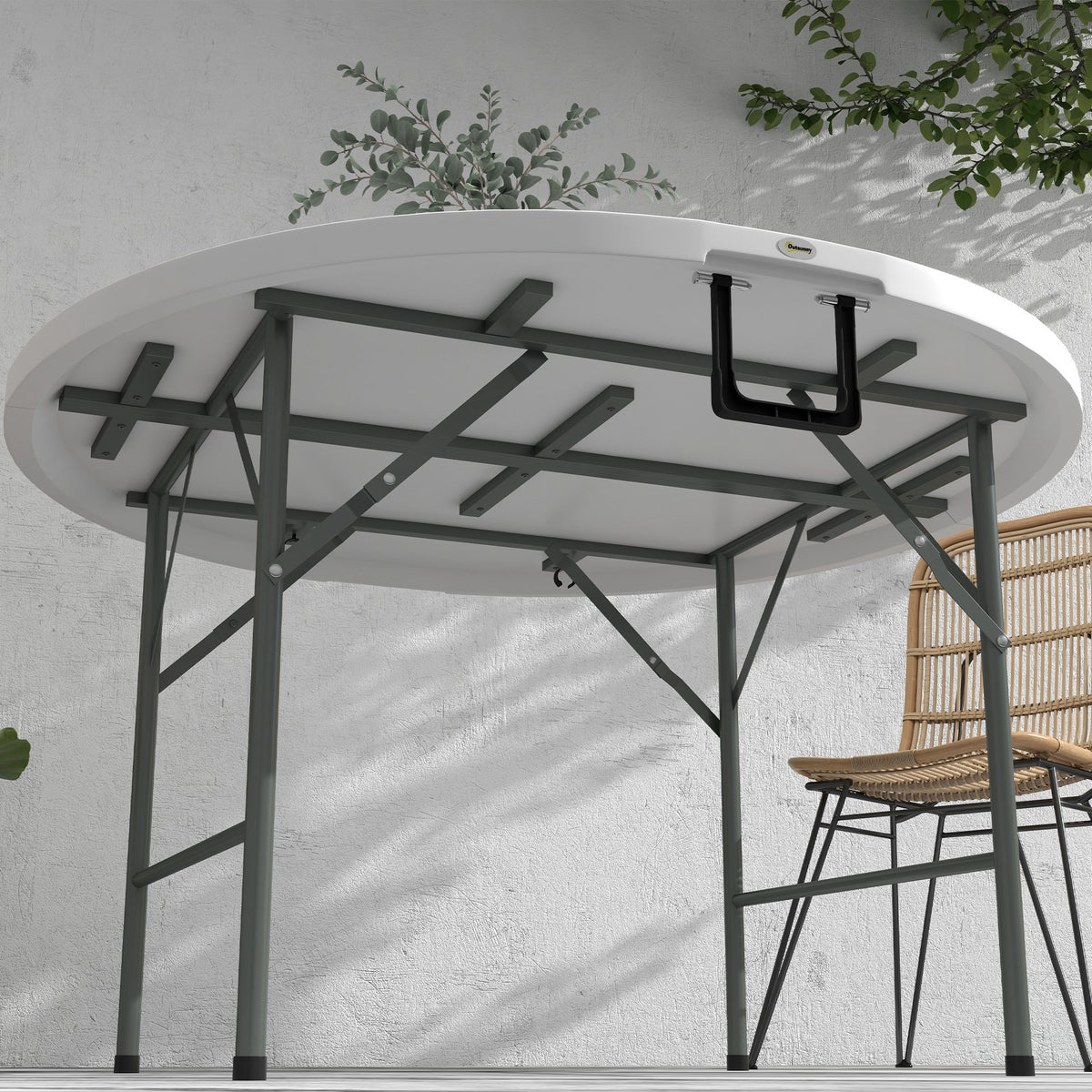 Mesa De Jardín Outsunny Acero, Hdpe Blanco 122x122x73 Cm_3