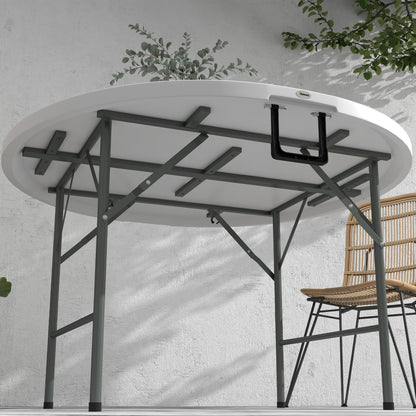 Mesa De Jardín Outsunny Acero, Hdpe Blanco 122x122x73 Cm_3