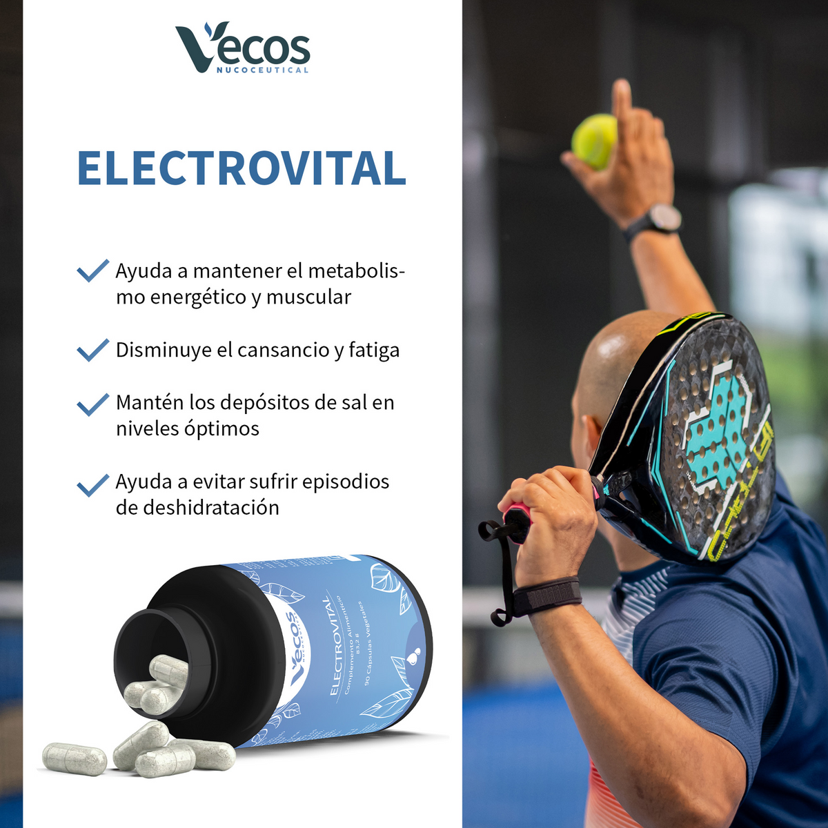Electrovital Vecos 90 Cápsulas | Hidratación Y Electrolitos | Sales Minerales + Vitaminas Para Deporte_3