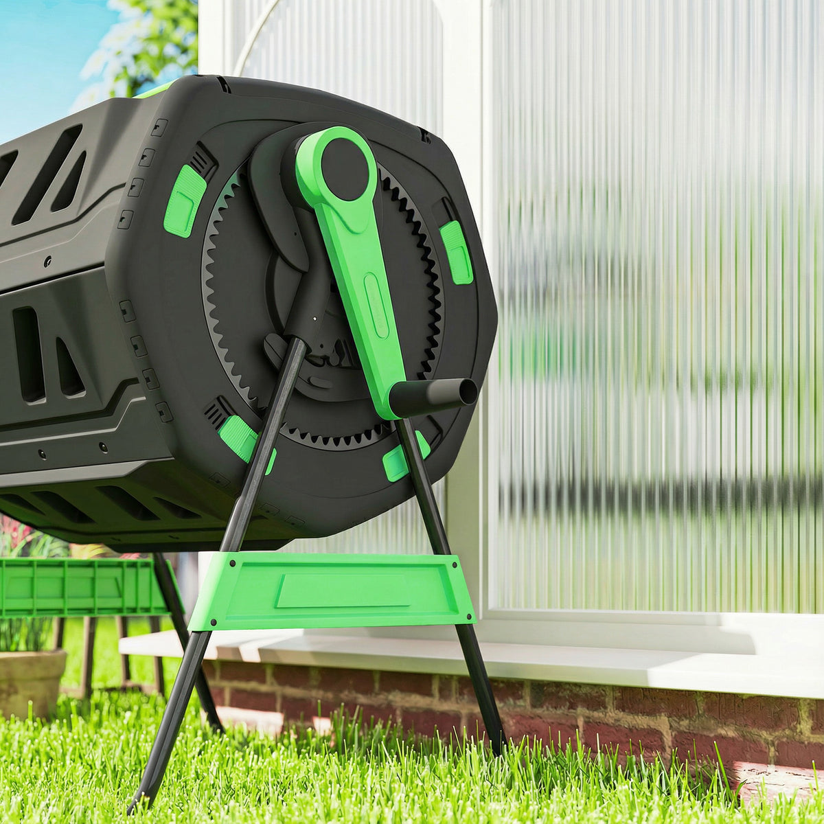 Compostador Para Exterior Outsunny Pp, Metal Verde 94x67x98 Cm_3
