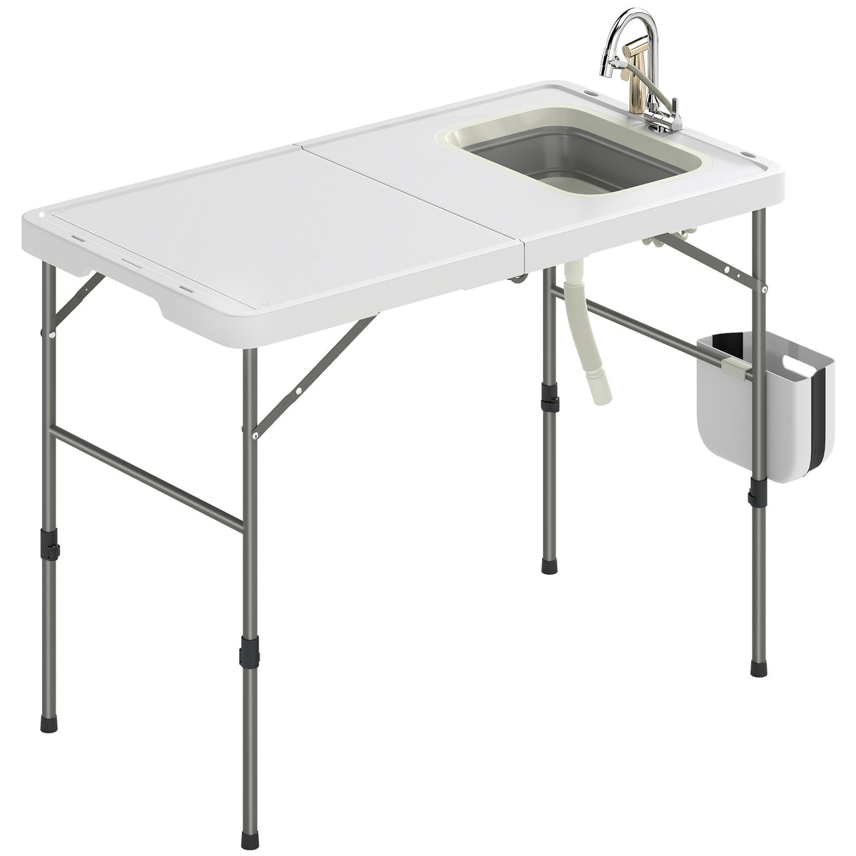 Mesa Limpieza Pescado Outsunny Hdpe, Metal Blanco 127x68.5x113 Cm_0