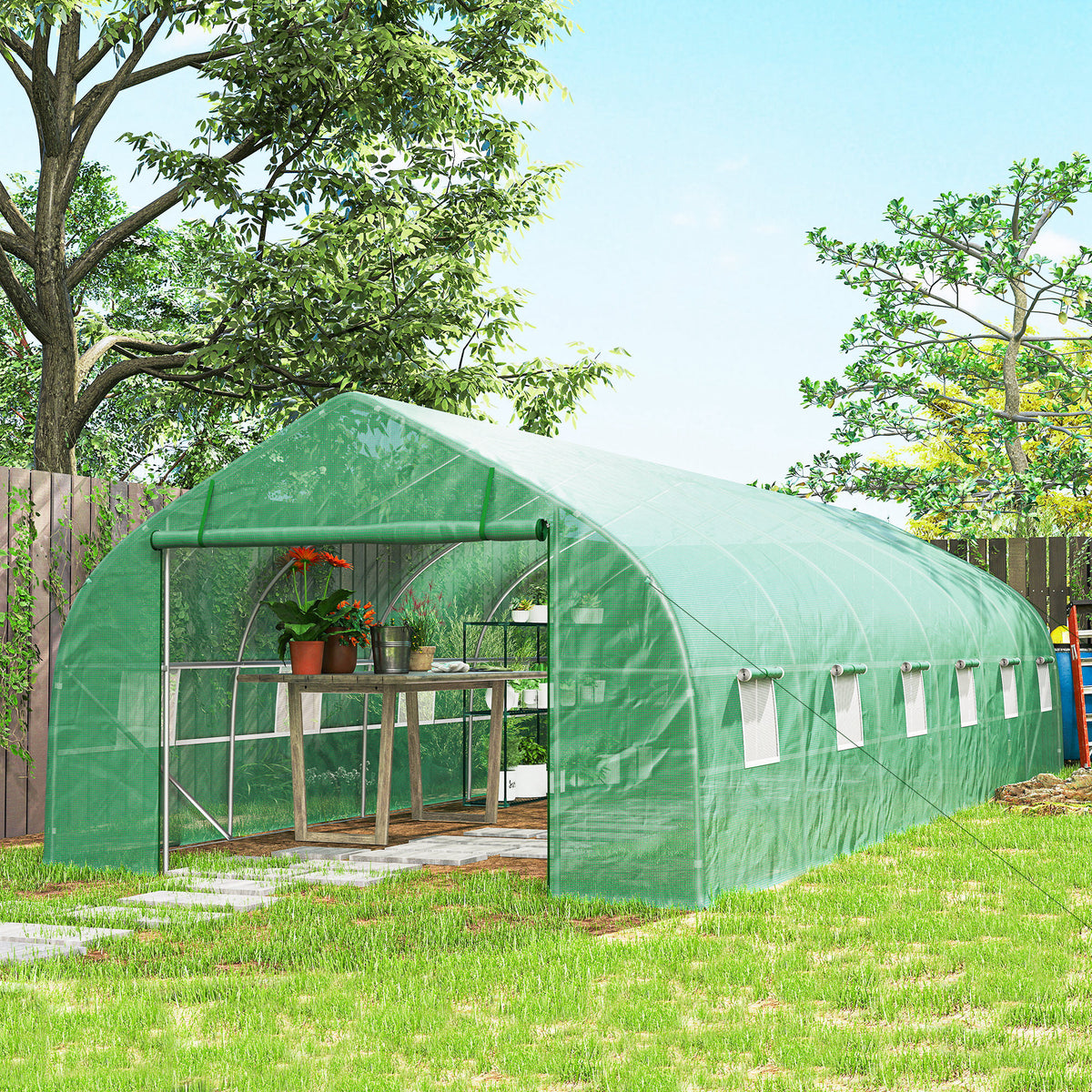 Invernadero De Túnel Jardín Con 12 Ventanas Outsunny 8x3x2m Verde_4