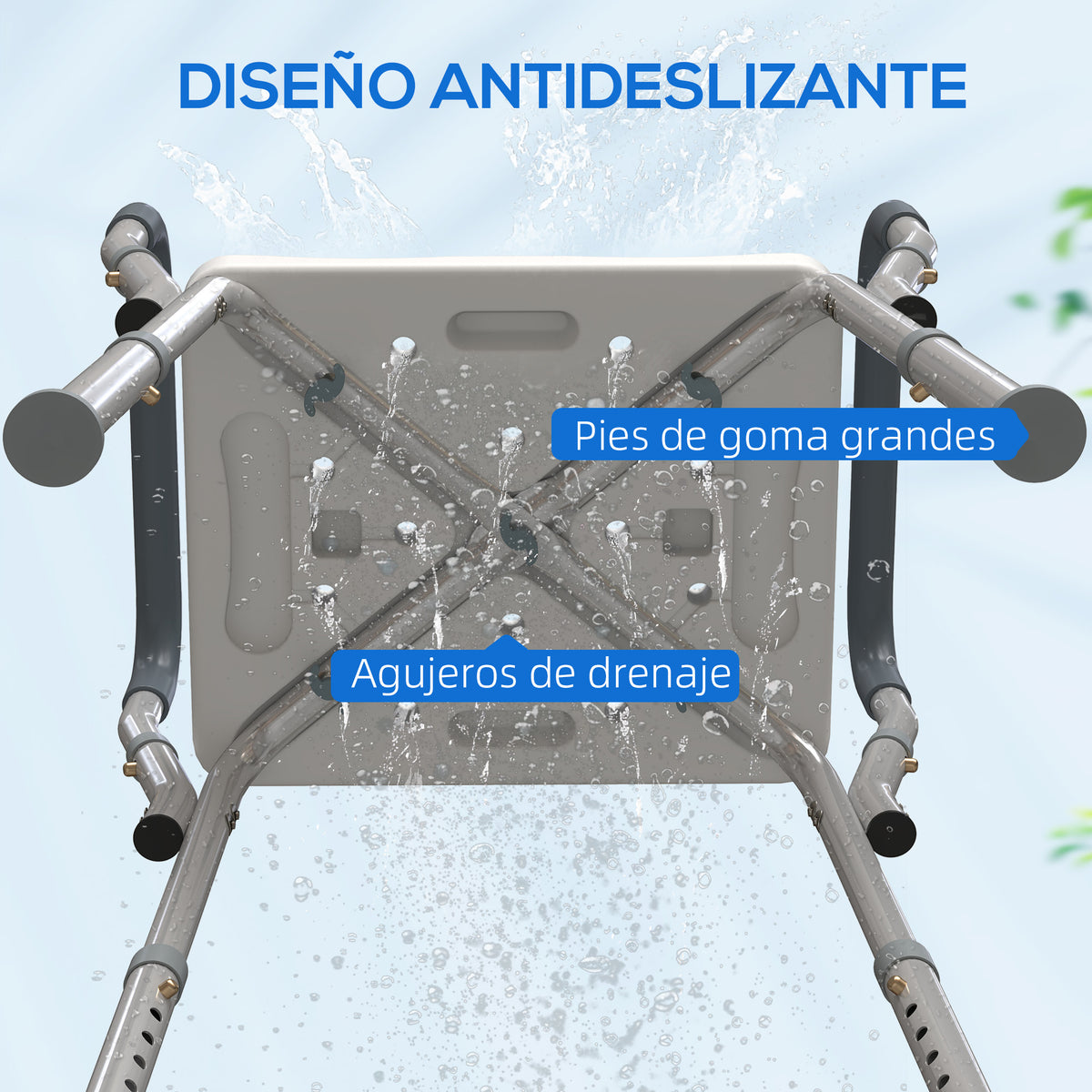 Taburete De Ducha Homcom Aluminio Gris Y Blanco 52x45x69 Cm_5
