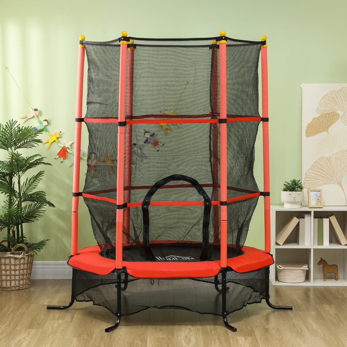 Cama Elástica Infantil Homcom Acero, Pp Rojo Y Negro 163x163x190 Cm_1