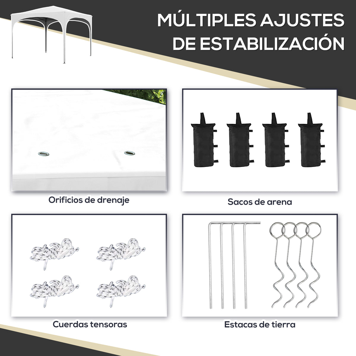 Carpa Plegable Outsunny Tela Oxford, Acero Blanco 295x295x255 Cm_5