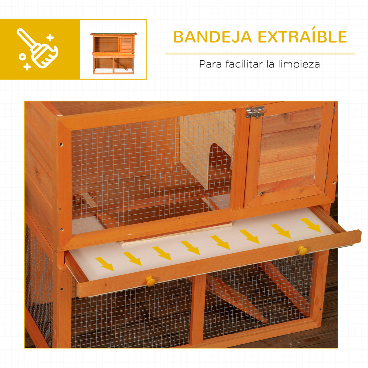 Conejera De Madera Pawhut Amarrillo 90x45x80 Cm Madera De Abeto_5