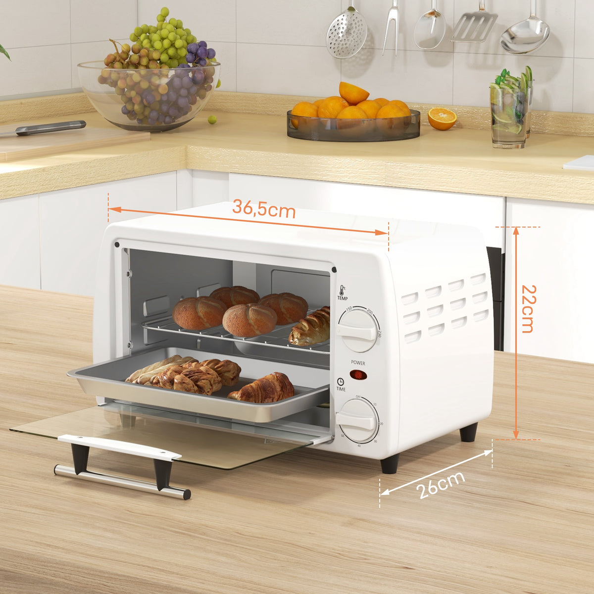 Horno Eléctrico Homcom Metal Blanco 36.5x26x22 Cm_2