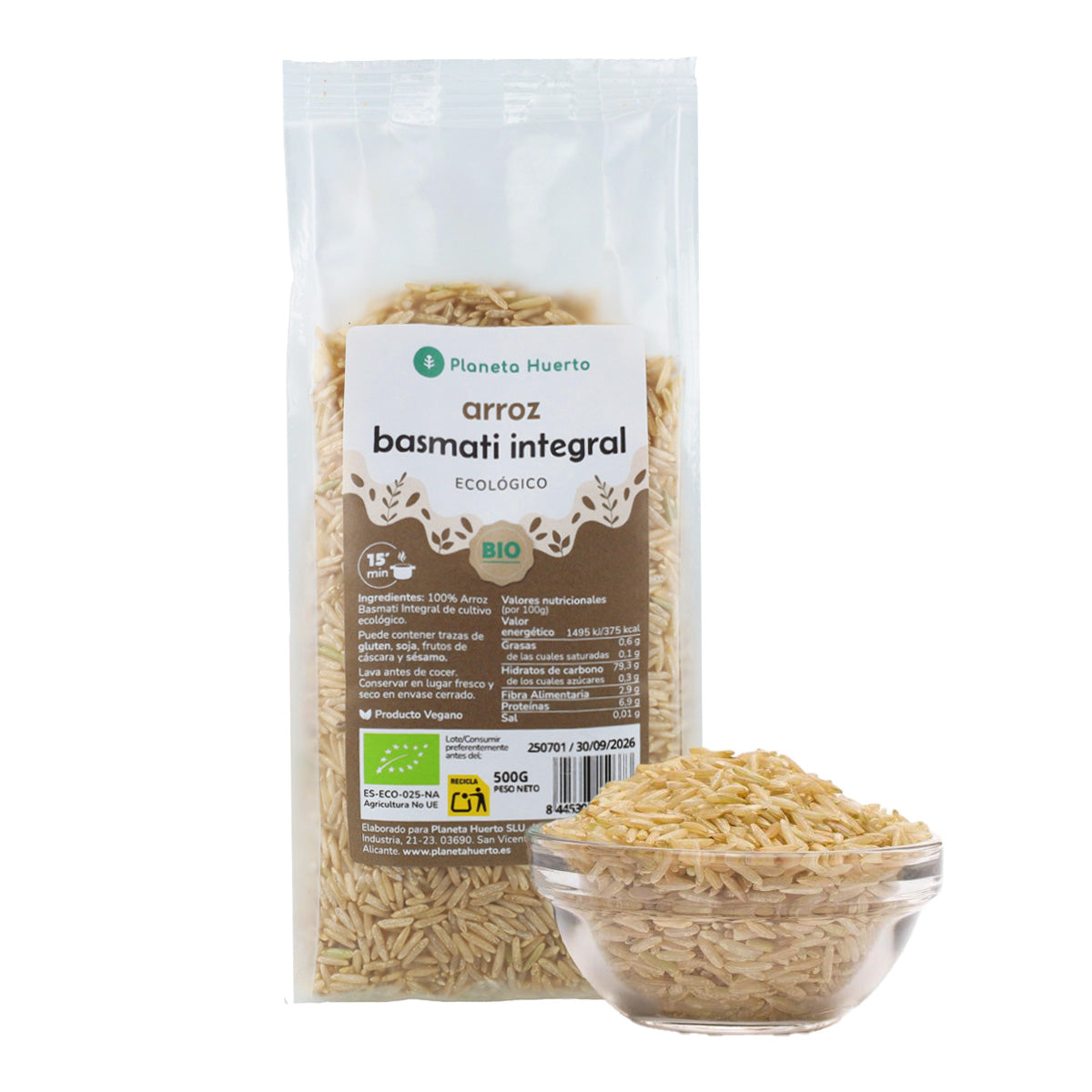 Arroz Basmati integral ECO Planeta Huerto 500 g