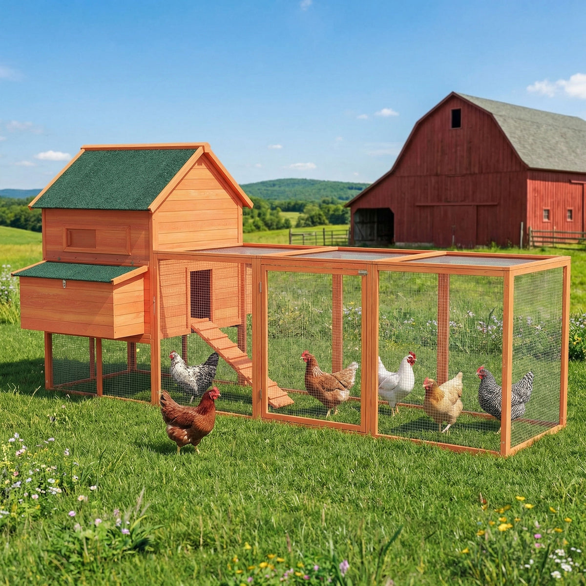 Gallinero Pawhut Madera De Abeto Naranja 347x160x150 Cm_4