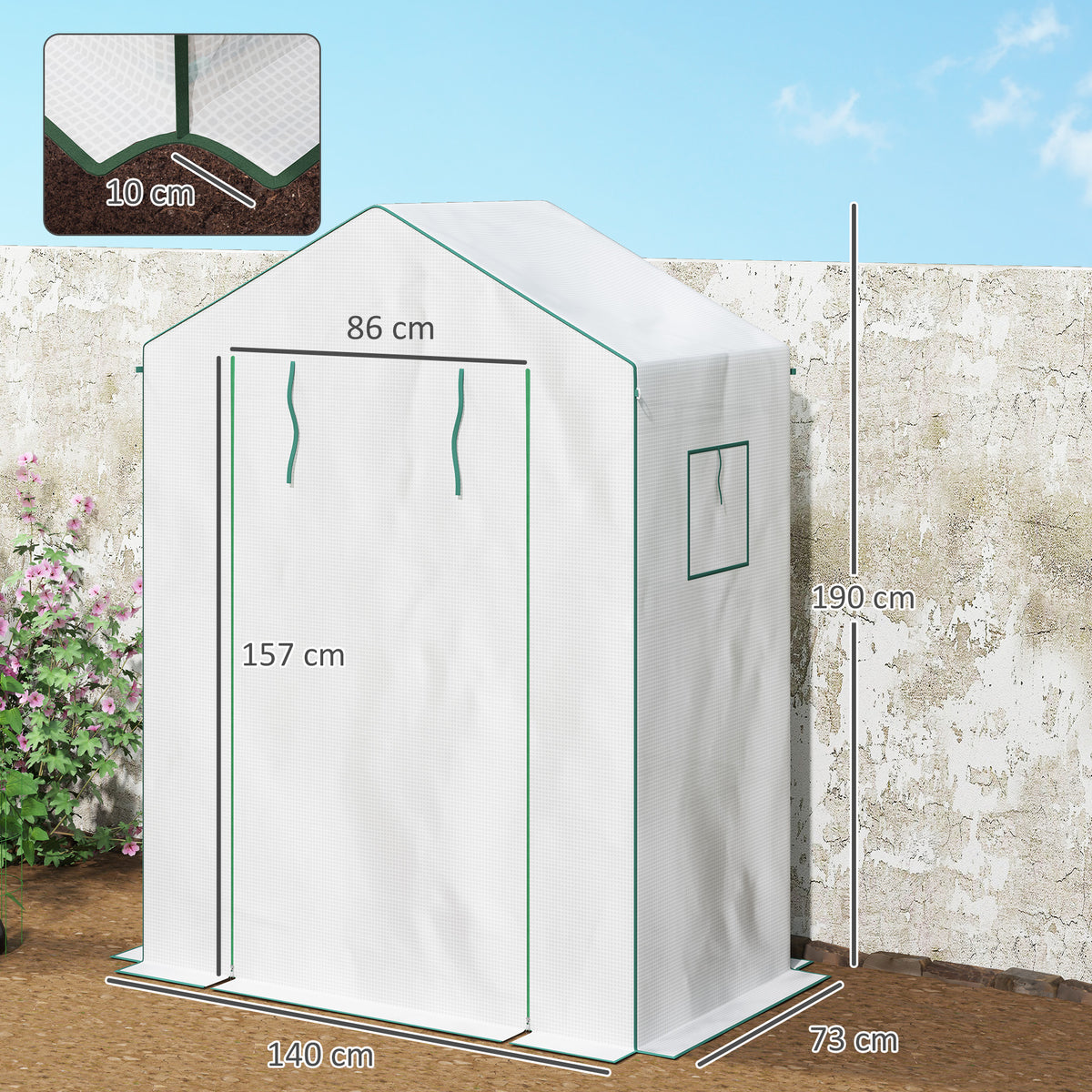 Invernadero Para Jardín Outsunny Acero, Pe Blanco 140x73x190 Cm 845-933v00wt_2