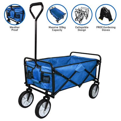 Carretilla De Jardín Plegable Azul Para Jardinería Con Funda Impermeable_3