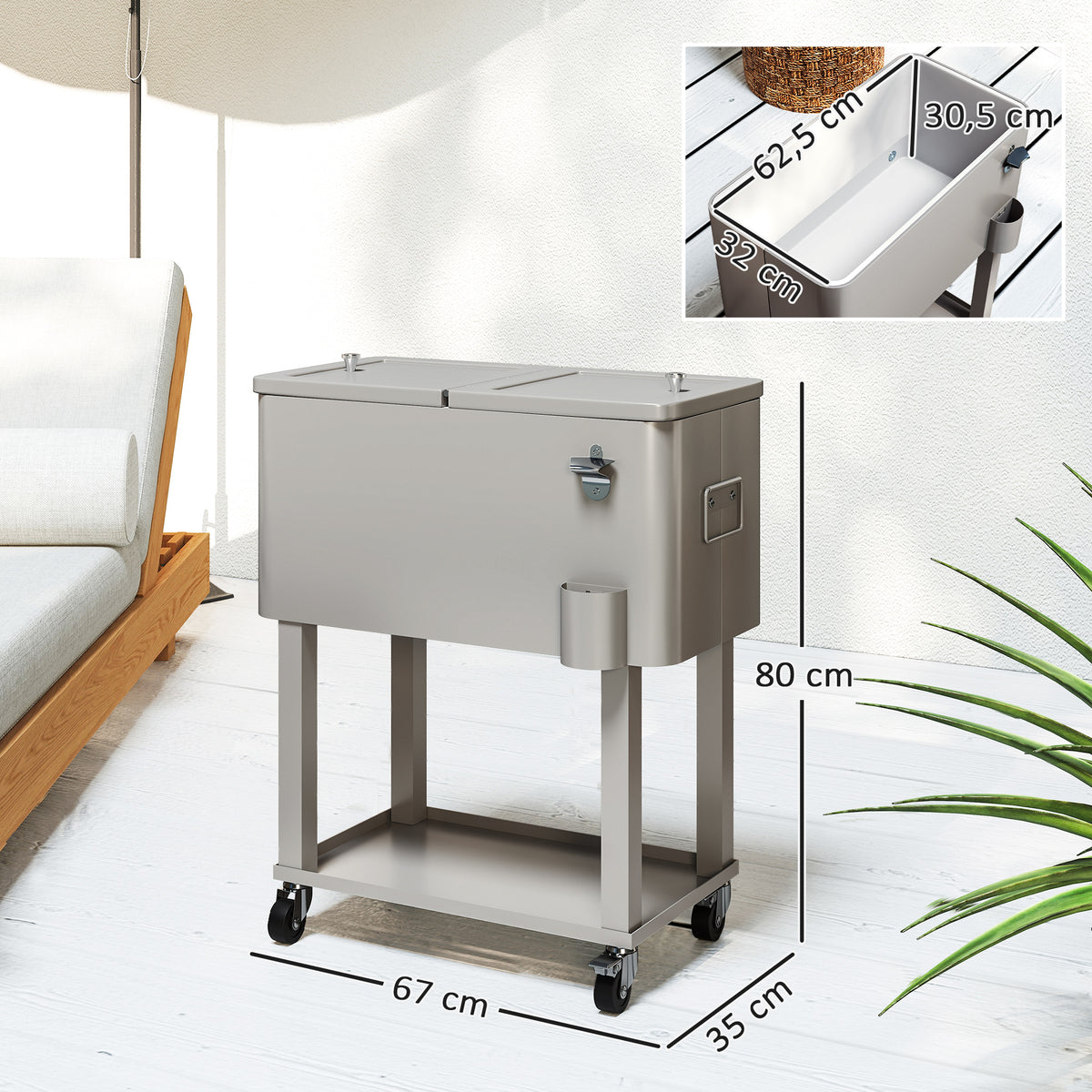 Carro Nevera Outsunny Plástico, Acero Gris Claro 67x35x80 Cm 846-116v00sr_2