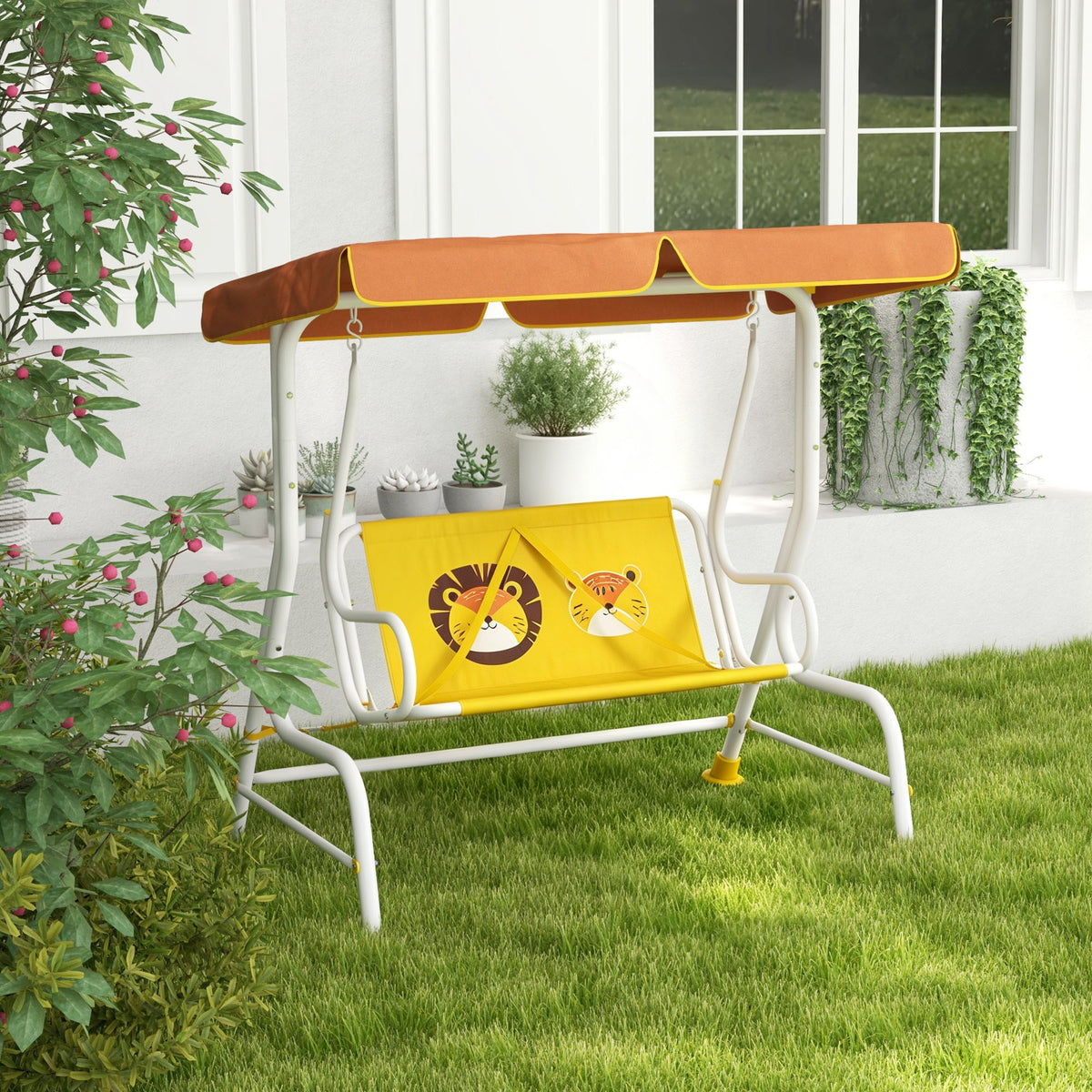 Balancín De Jardín Outsunny Acero, Poliéster Amarillo 110x70x110 Cm_1