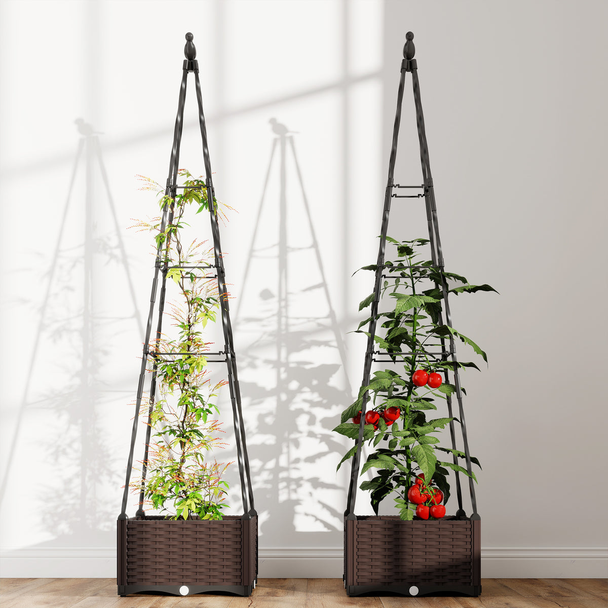 Jardinera Con Enrejado Outsunny Acero, Pp Negro 40x40x175 Cm_4