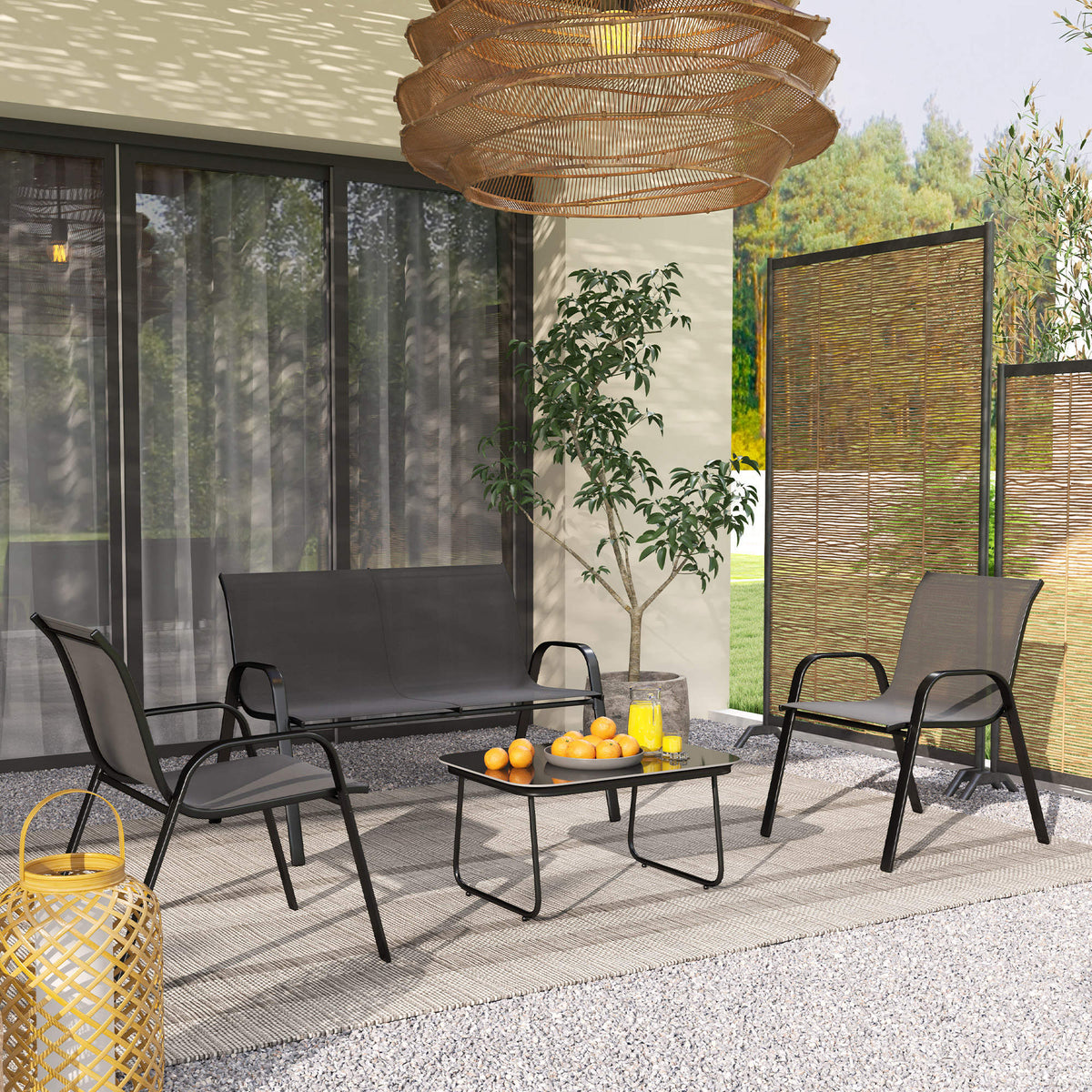 Muebles De Jardín Outsunny Acero, Textilene Negro 113x66x79 Cm_3