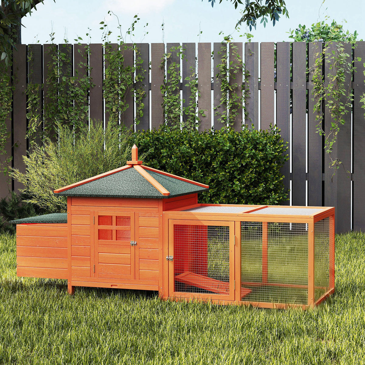 Gallinero Pawhut Madera De Pino, Metal Naranja 196x76x97 Cm_3
