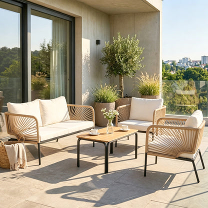 Muebles De Jardín Outsunny Metal, Ratán Pe Blanco 116x66x62 Cm_3