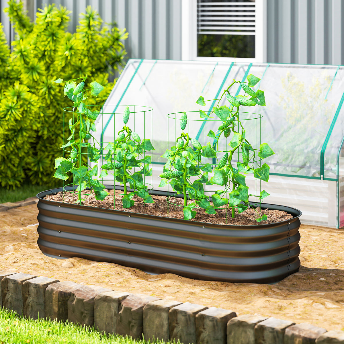 Jardinera Exterior Outsunny Acero Galvanizado Gris Oscuro 150x62x30 Cm_1