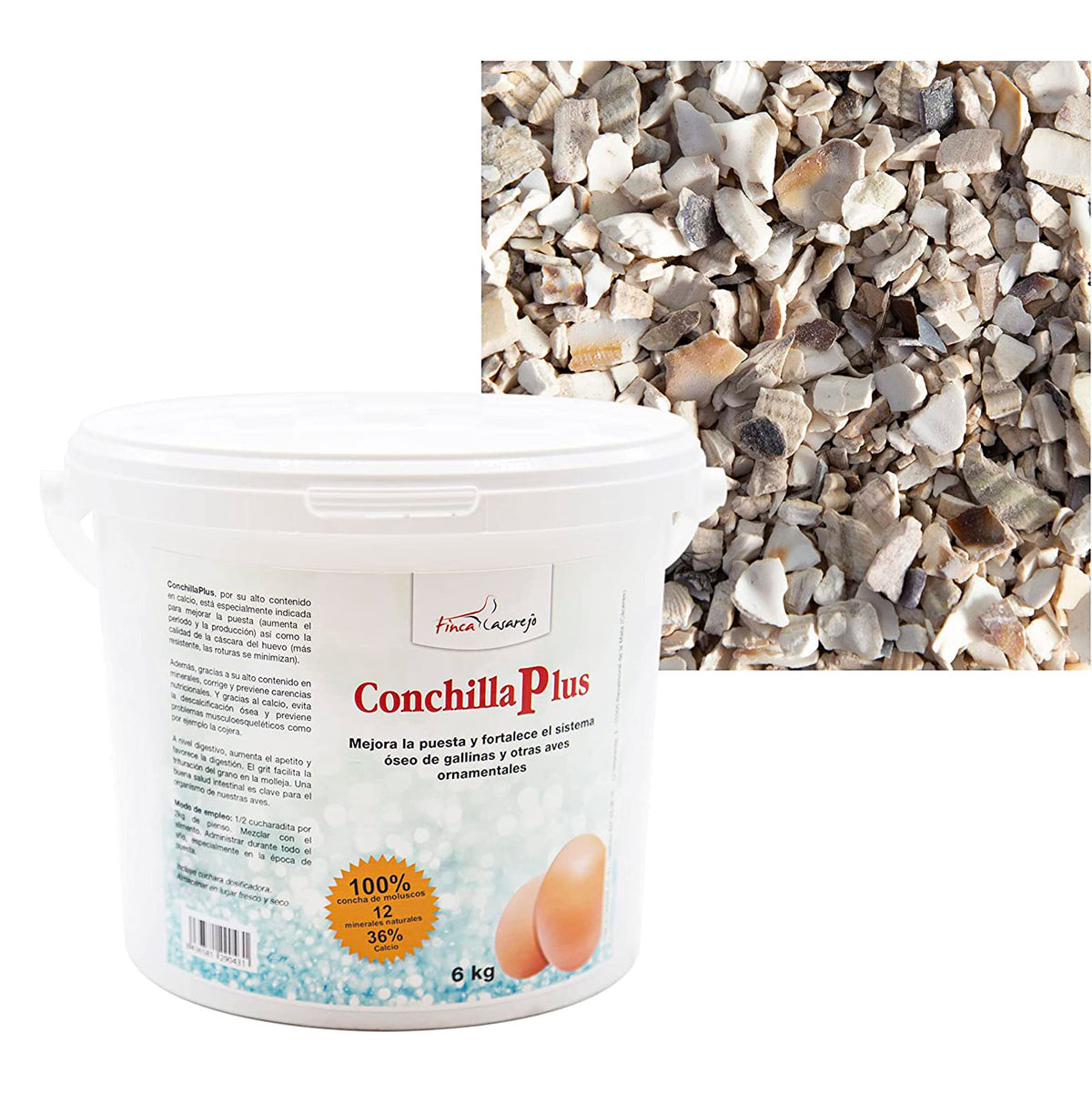 Conchilla Plus - Conchilla De Ostra Para Gallinas - Mejora Calidad Del Huevo - Previene Carencias Nutricionales - 6 Kg_0