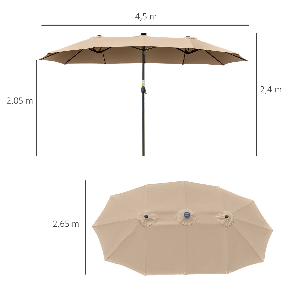 Sombrilla Doble De Jardín Con Luces Led Outsunny 450x265x240 Cm Caqui_2