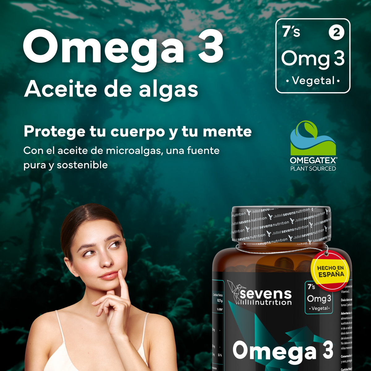 Pack 2x Omega 3 Vegano Sevens Nutrition. Dha Puro Para Cerebro, Visión Y Salud._1
