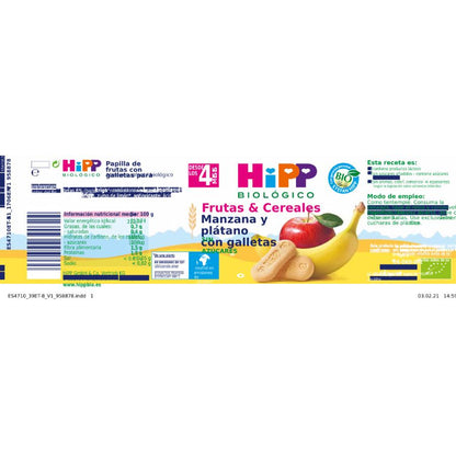 Tarrito Biológico de Manzana y Plátano con Galletas +4 Meses HiPP 190 g