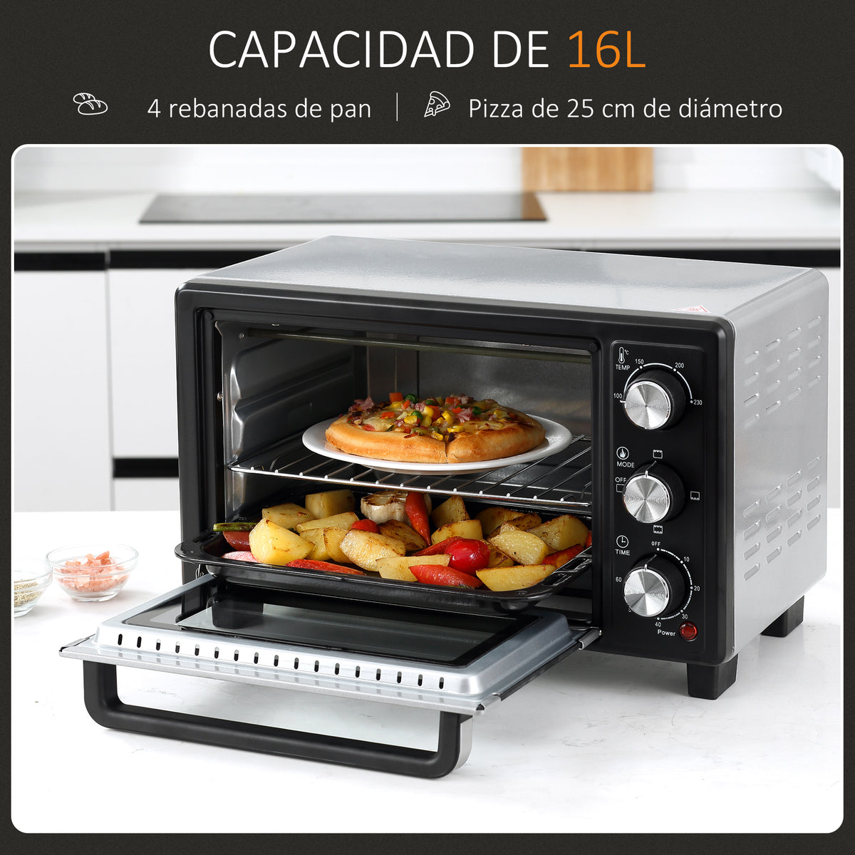 Horno Eléctrico Homcom Metal Plata 44x32x28.1 Cm_5