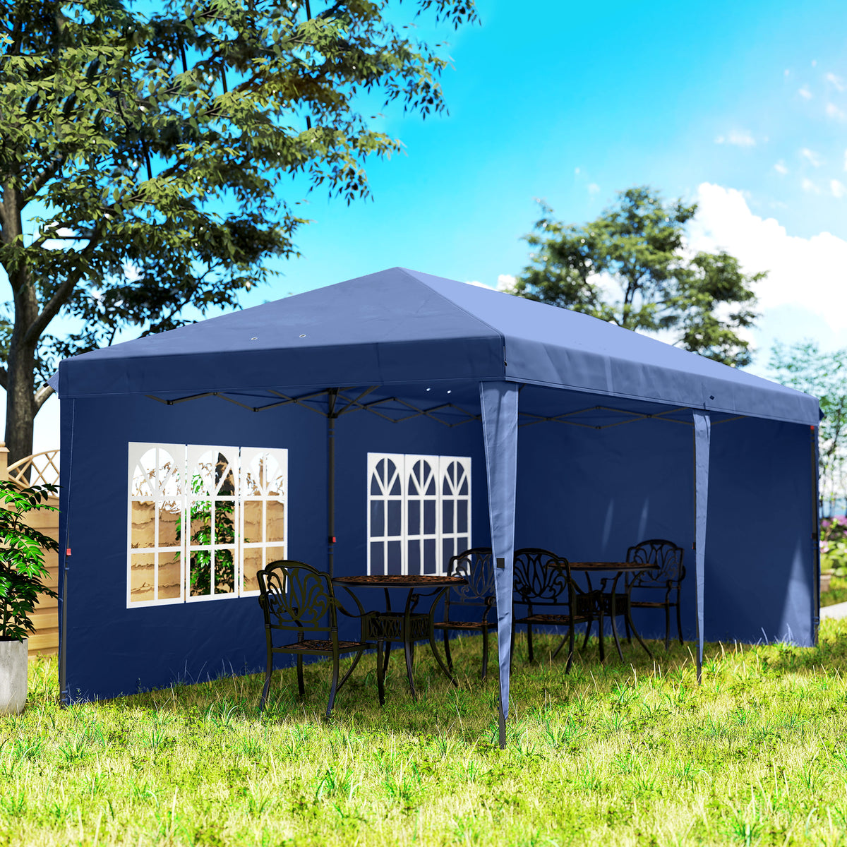 Carpa Plegable Outsunny Tela Oxford, Acero Azul 585x295x272 Cm_3