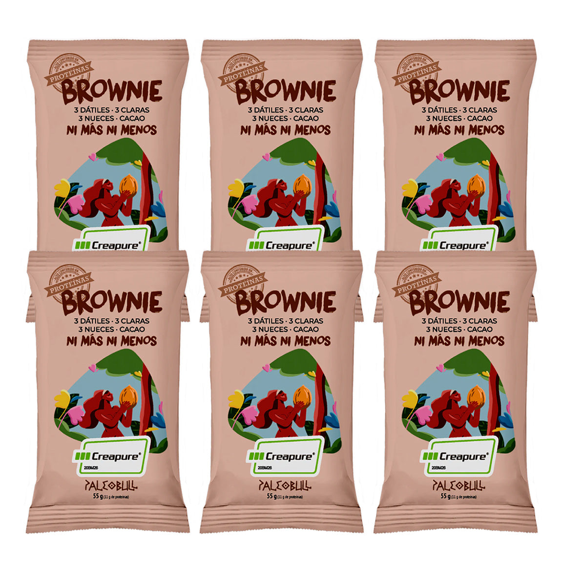 Pack 6x Barritas brownie, Paleobull, 55 g